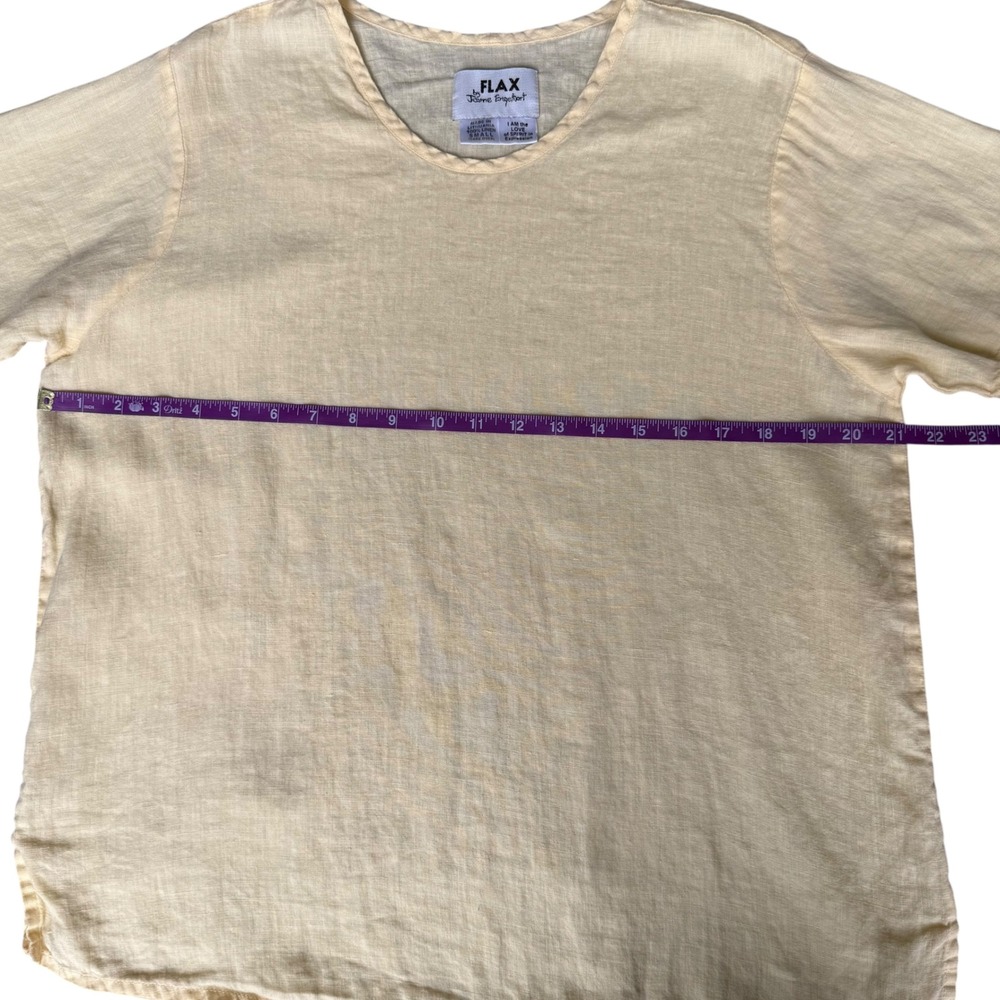 FLAX Butter Yellow 100%Linen Short Sleeve Boxy Top Small Lagenlook Boho Mori Kei - Picture 5 of 7